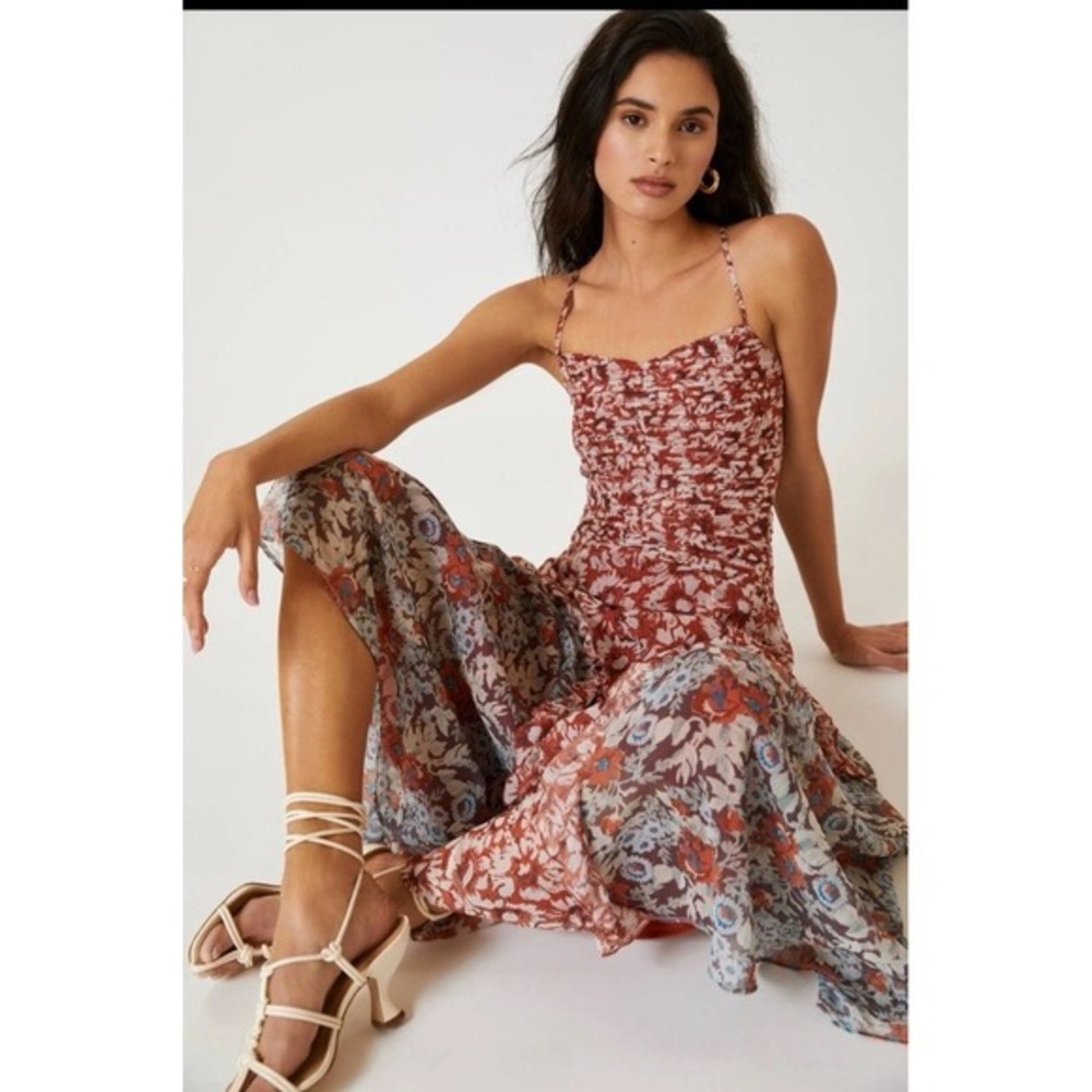 NWT Anthropologie Let Me Be‎ Ruffled Midi Dress Size M Boho Wedding Guest Summer